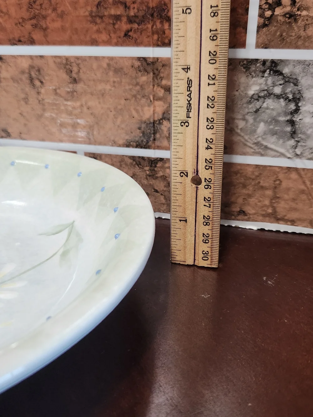 Ceramic Floral Serving Bowl in White and Light Green